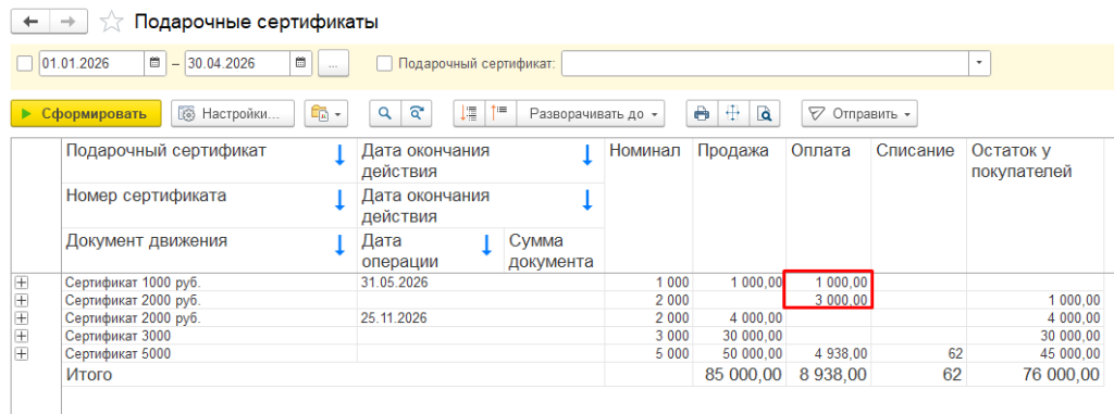 Детали отчёта - номерные и не номерные